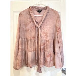 Simply Vera Wang‎ Tie Neck Tiered Blouse Top Long Sleeve Pink Size L